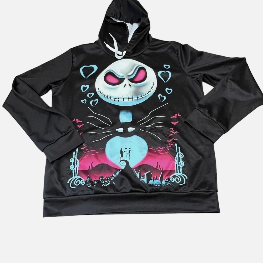 Black Hoodie with Skull and Heart Design